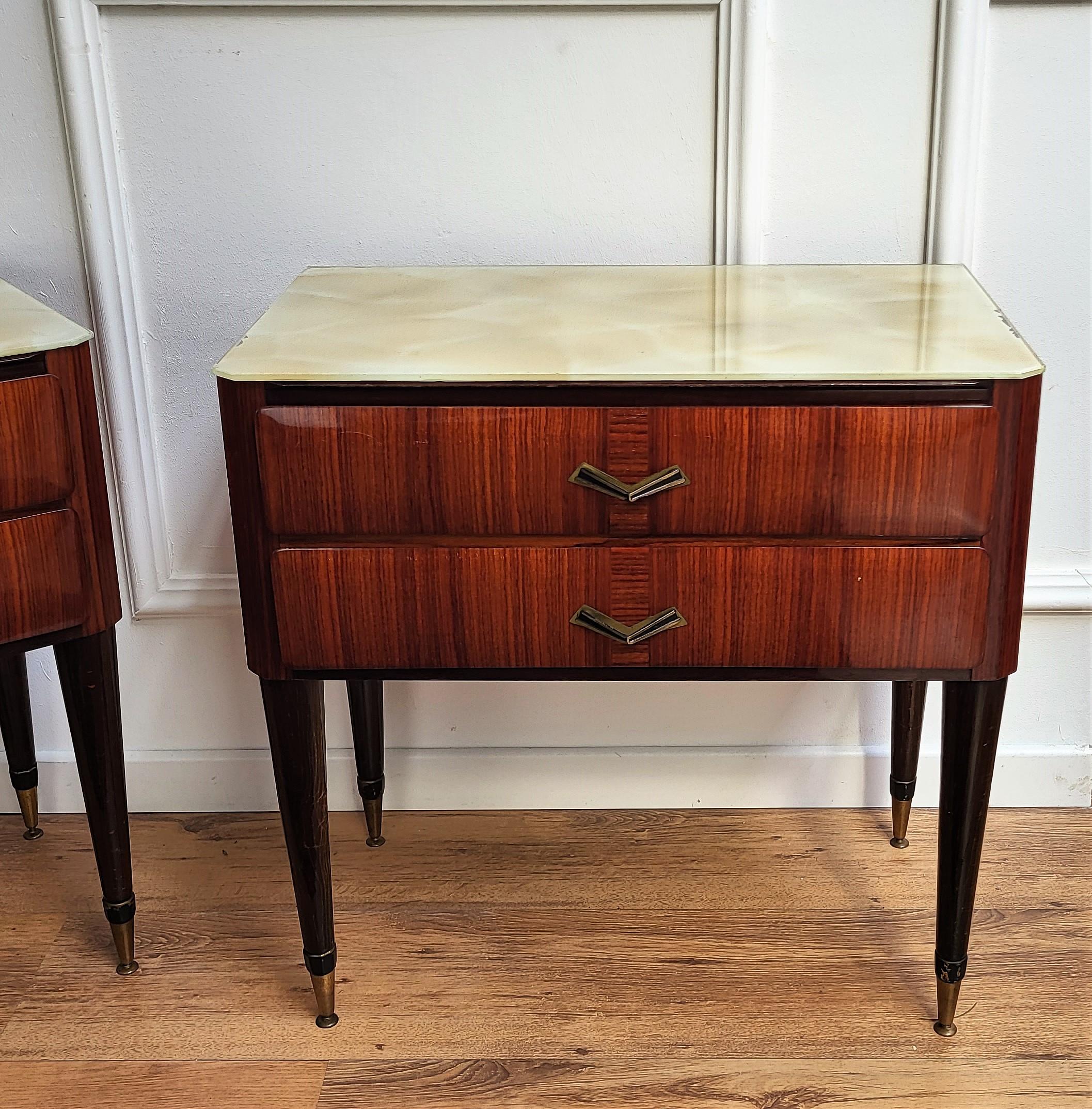 Mid-Century Modern Pair of Italian Midcentury Art Deco Nightstands Bedside Tables Veneer Walnut