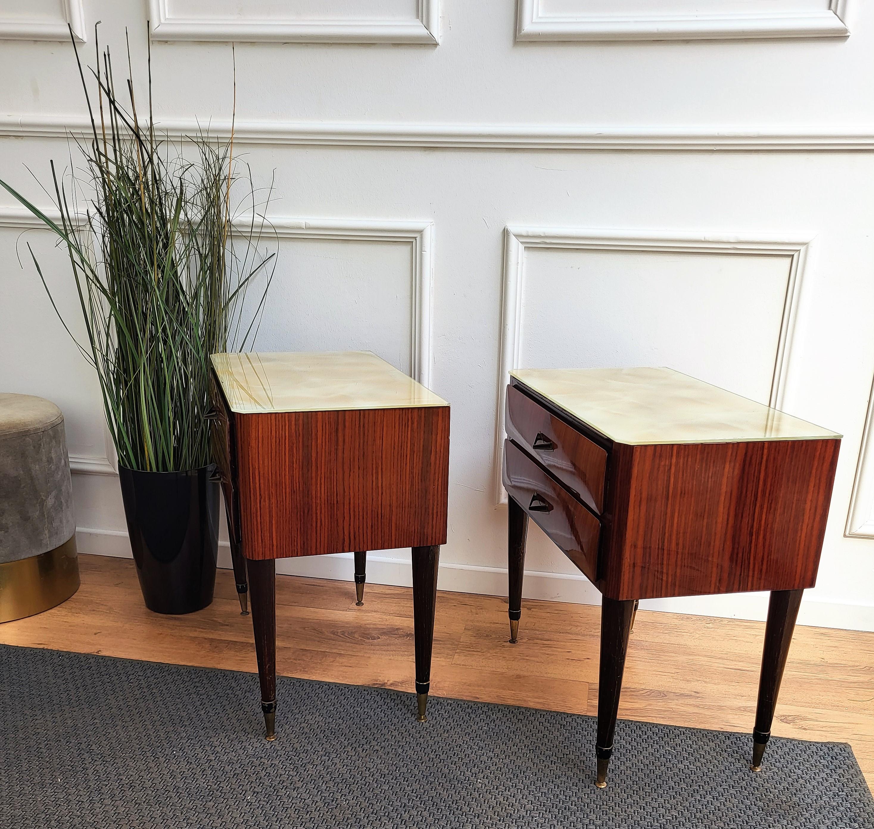 Pair of Italian Midcentury Art Deco Nightstands Bedside Tables Veneer Walnut For Sale 1