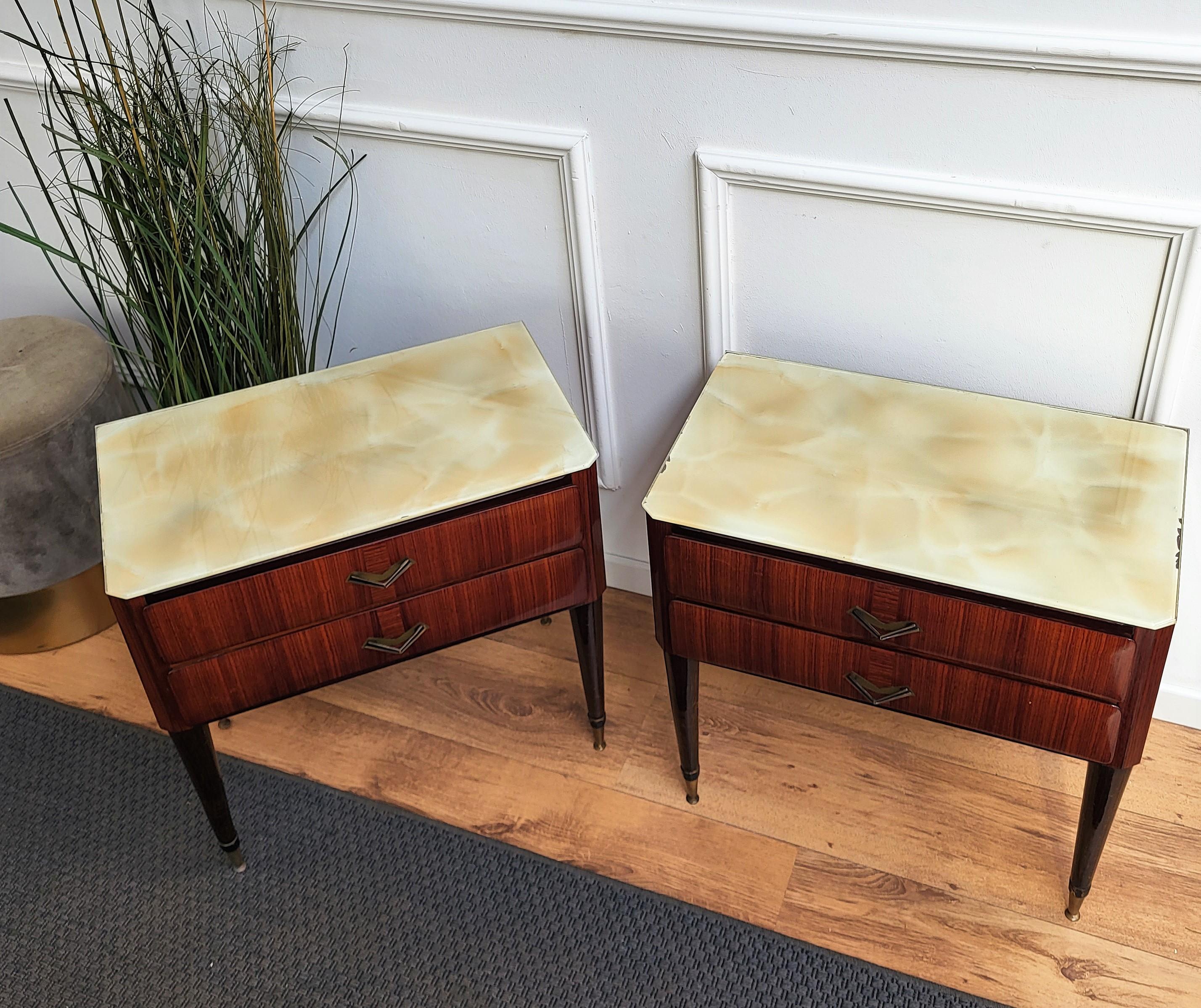Pair of Italian Midcentury Art Deco Nightstands Bedside Tables Veneer Walnut 1