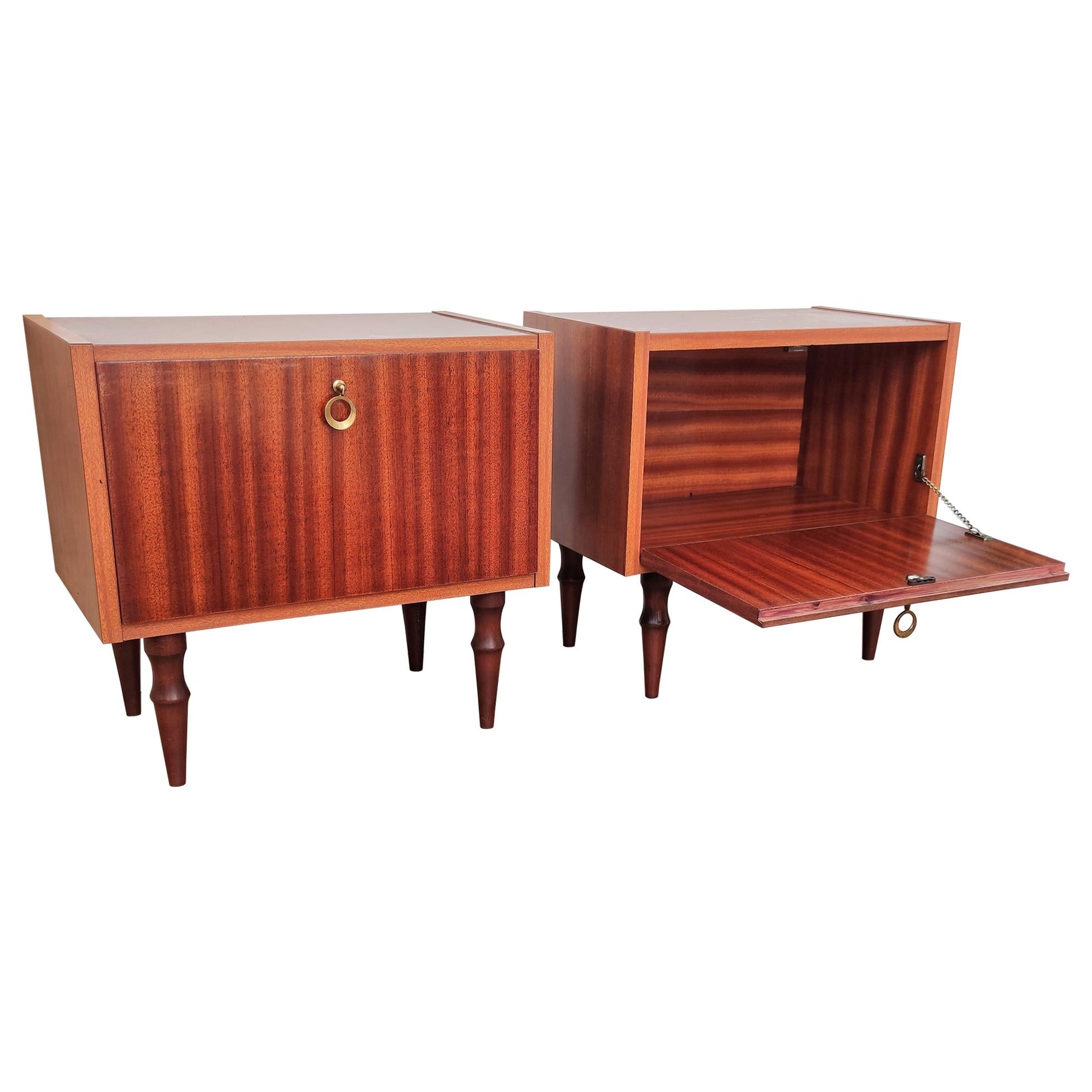 Pair of Spanish Art Deco Heavily Hand Carved Bedside Tables Nightstands