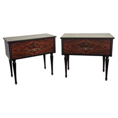 Pair of Italian Midcentury Art Deco Nightstands Bedside Tables Walnut Glass Top