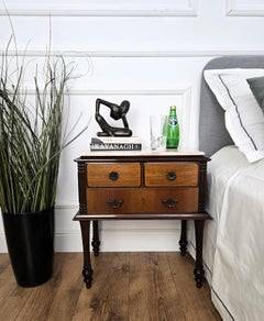 Pair of Italian MidCentury Art Deco Wood Marble Top Night Stands Bedside Tables