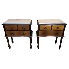 Pair of Italian MidCentury Art Deco Wood Marble Top Night Stands Bedside Tables