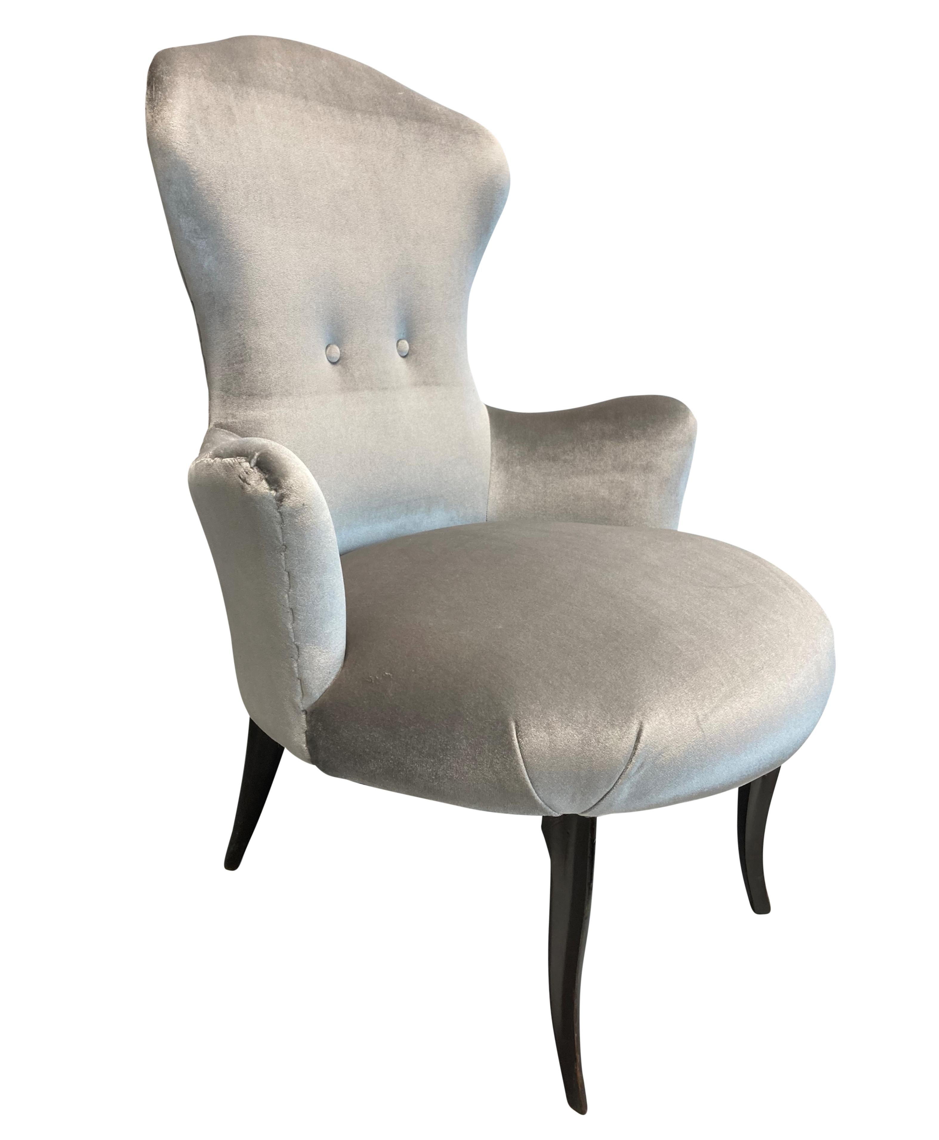 Mid-Century Modern Pair Of Italian Midcentury Bedroom Chairs In Velvet For Sale
