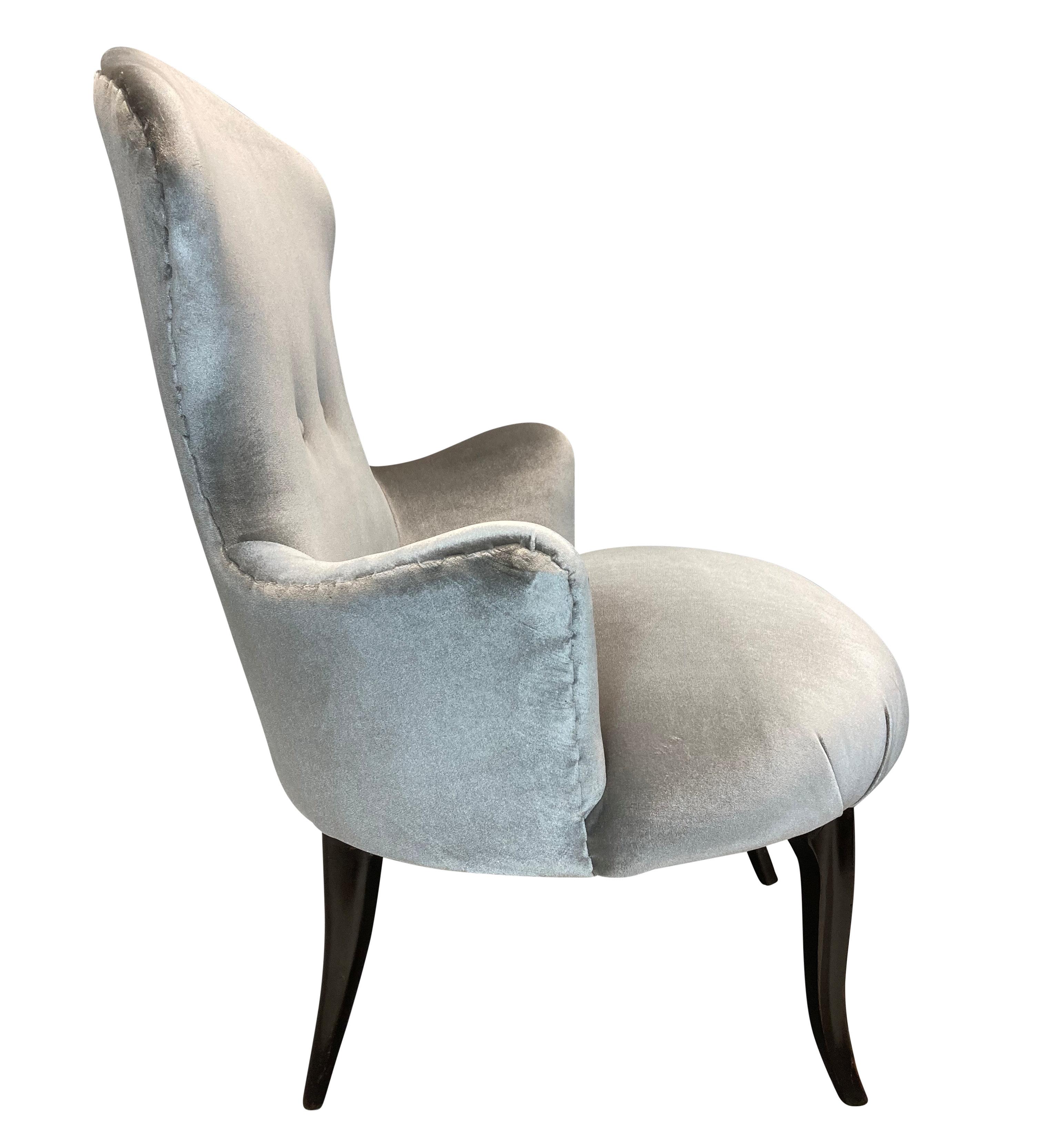 Pair Of Italian Midcentury Bedroom Chairs In Velvet In Good Condition For Sale In Kent, Dover