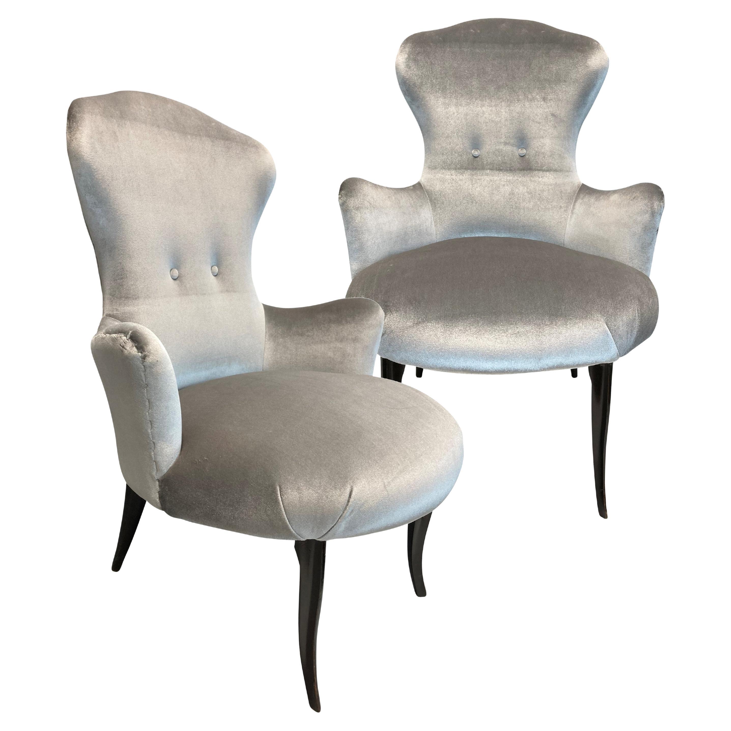 Pair Of Italian Midcentury Bedroom Chairs In Velvet