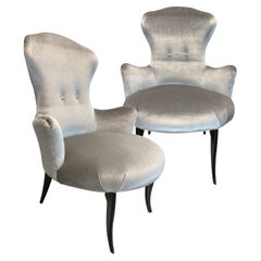 Paar italienische Midcentury-Schlafzimmerstühle aus Samt
