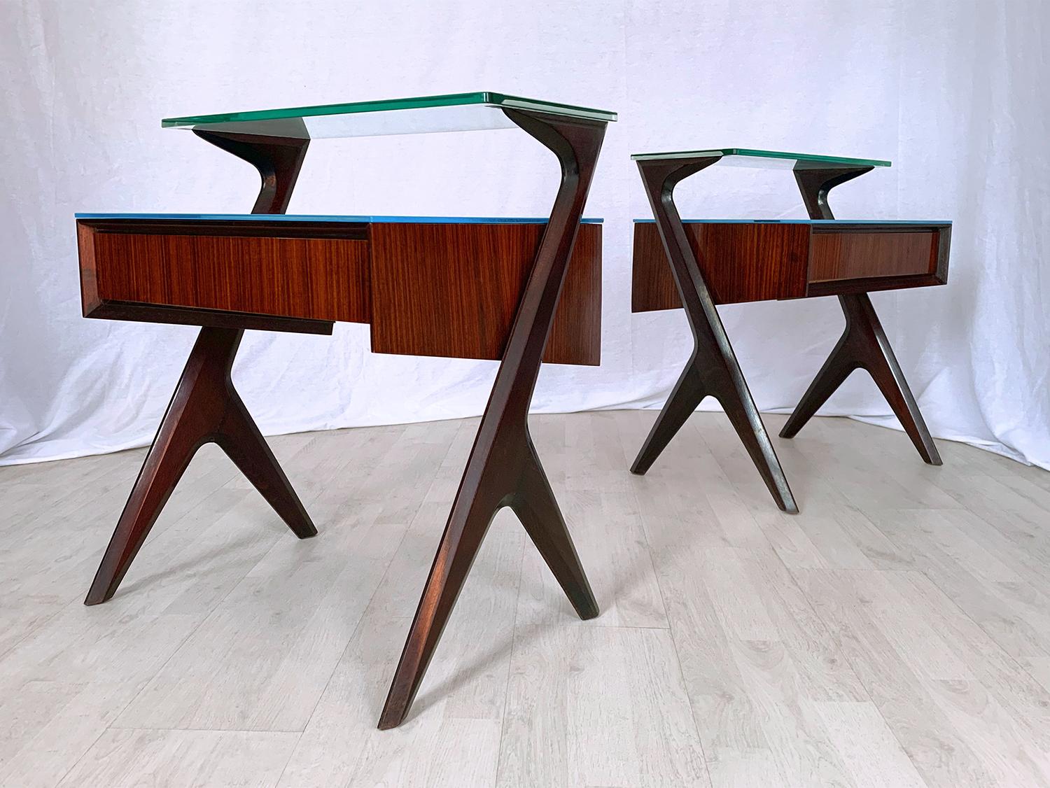 Mid-Century Modern Pair of Italian Midcentury Bedside Tables or Nightstand by Vittorio Dassi, 1950s
