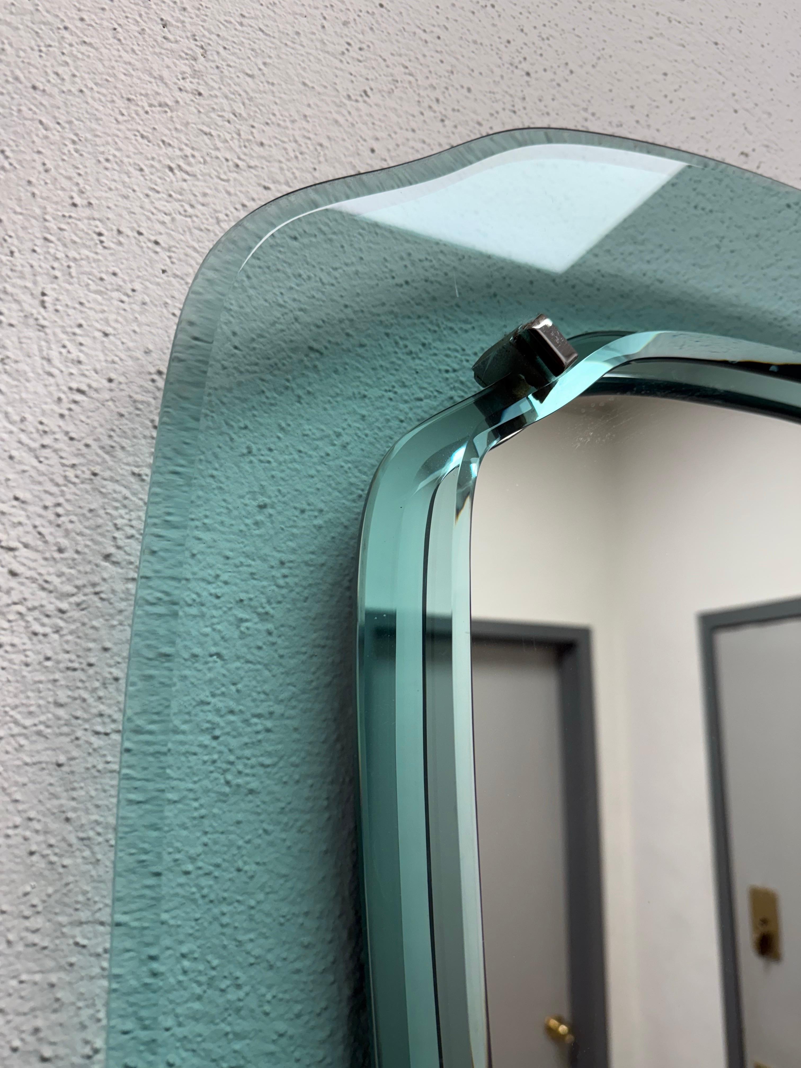 Paar italienische blau-grüne Glasspiegel aus der Mitte des Jahrhunderts, Max Ingrand & Fontana Arte im Angebot 1