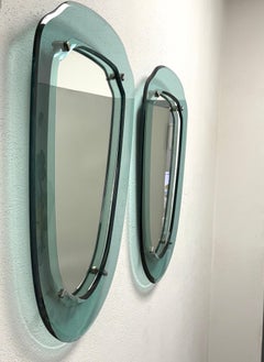Pair of Italian Midcentury Blue-Green Glass Mirrors, Max Ingrand & Fontana Arte