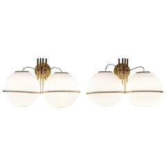 Pair of Italian Midcentury Brass and Glass Wall Lights