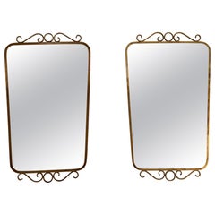Pair of Italian Midcentury Brass Wall Mirrors, 1970s