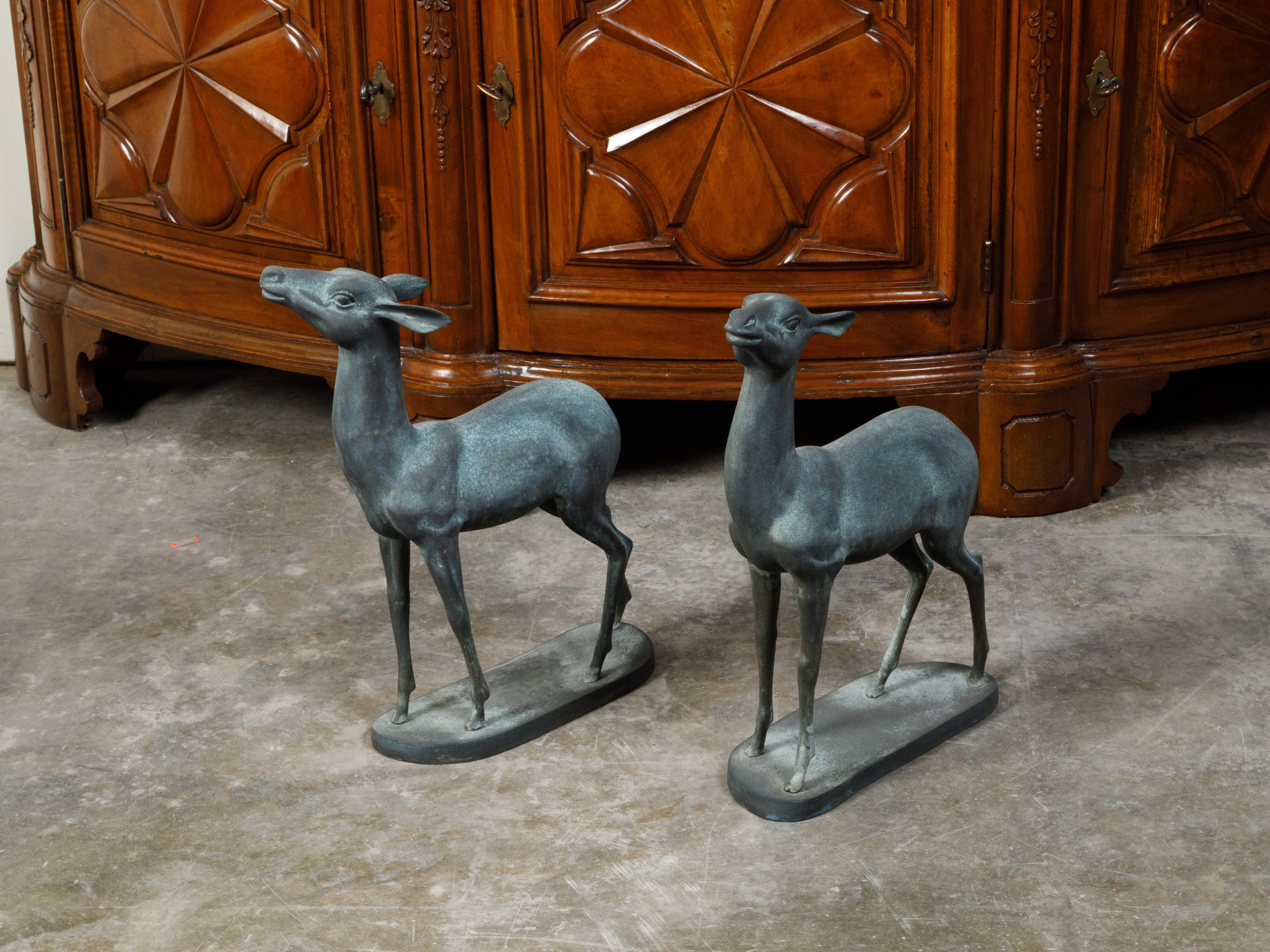 Pair of Italian Midcentury Bronze Deer Sculptures Standing on Bases 5