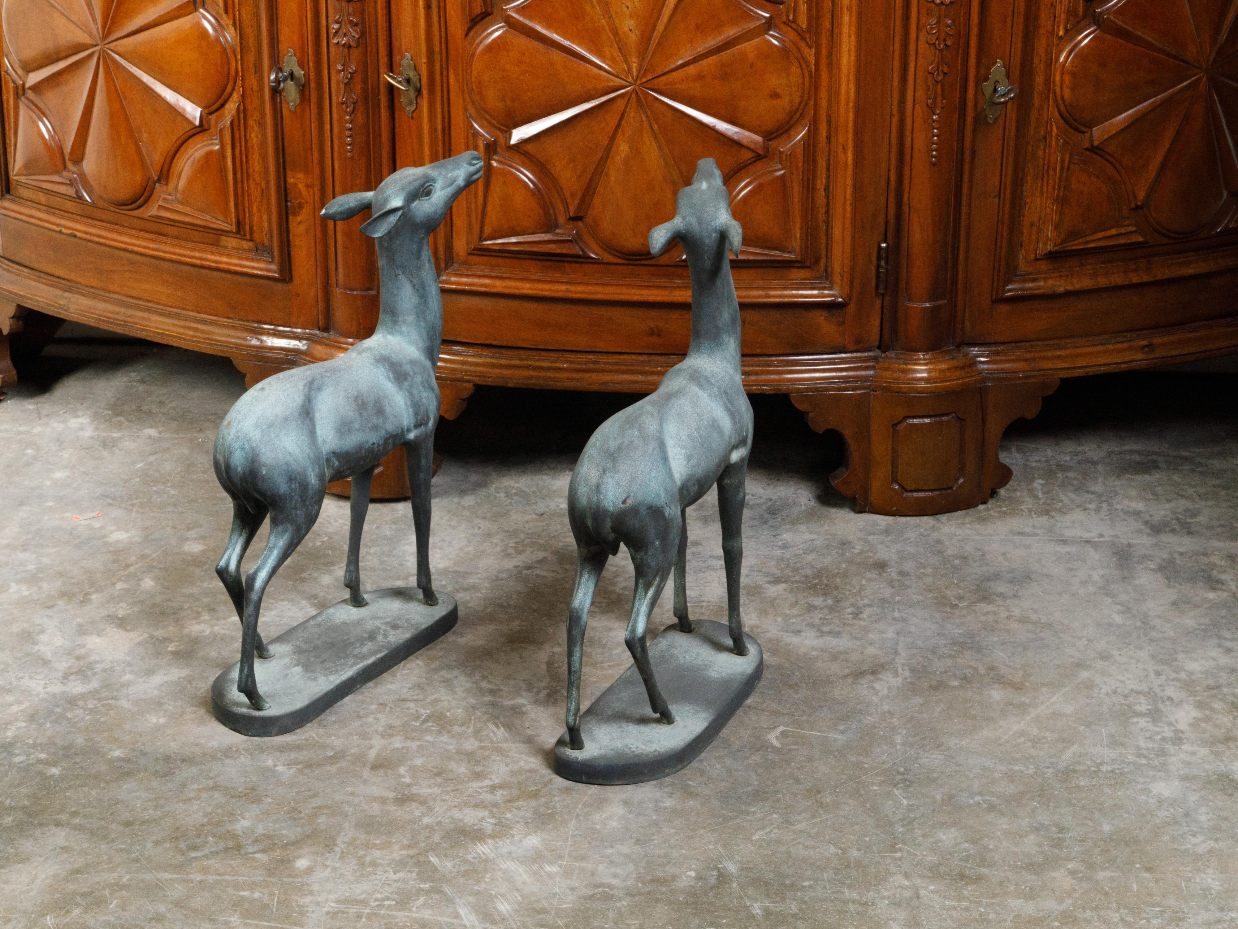 Pair of Italian Midcentury Bronze Deer Sculptures Standing on Bases 2