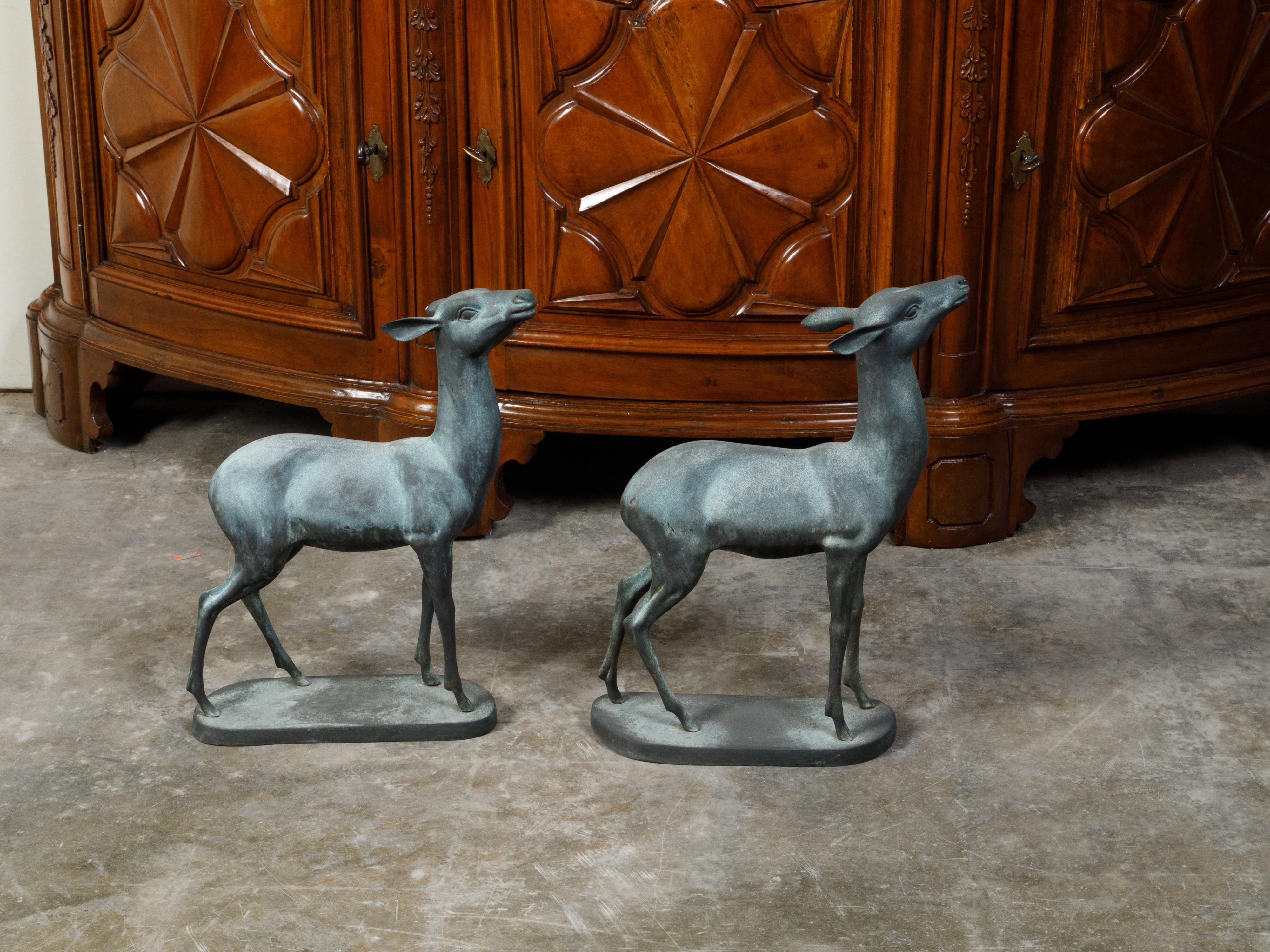 Pair of Italian Midcentury Bronze Deer Sculptures Standing on Bases 3