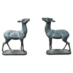 Pair of Italian Midcentury Bronze Deer Sculptures Standing on Bases