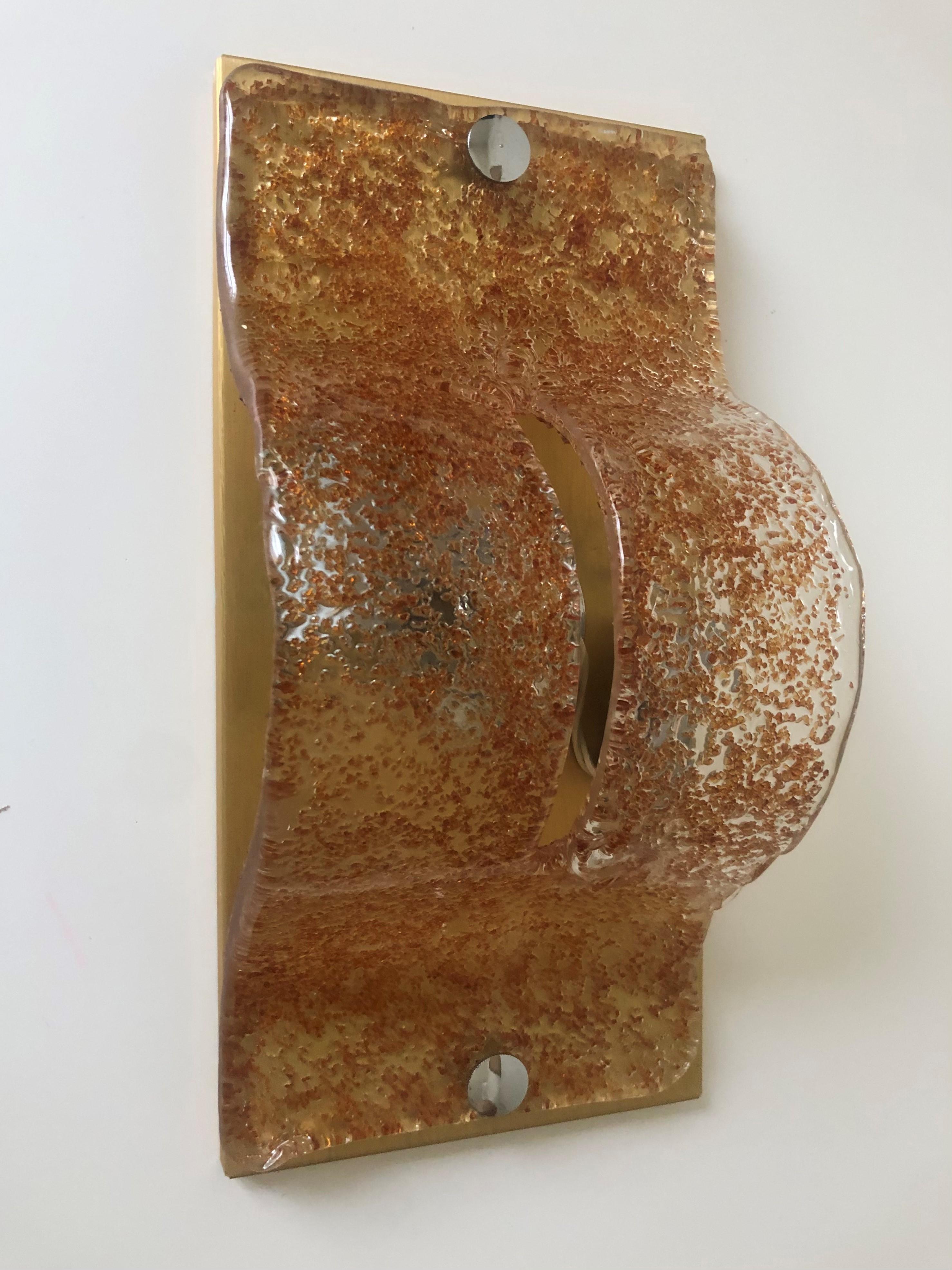 Pair of Italian Midcentury Caramel Murano Wall Sconces by Mazzega, 1970s For Sale 3
