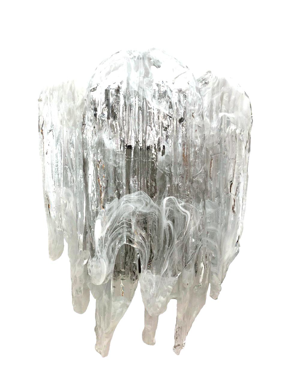Mid-Century Modern Pair of Italian Midcentury Clear White Murano Wall Sconces by Mazzega, 1970s