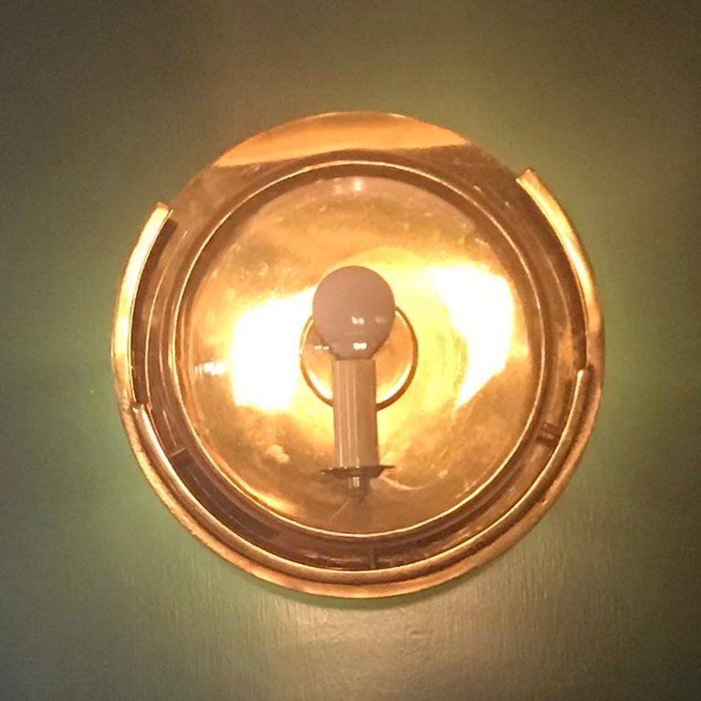 Pair of Italian Midcentury Convex Glass Sconces For Sale at 1stDibs