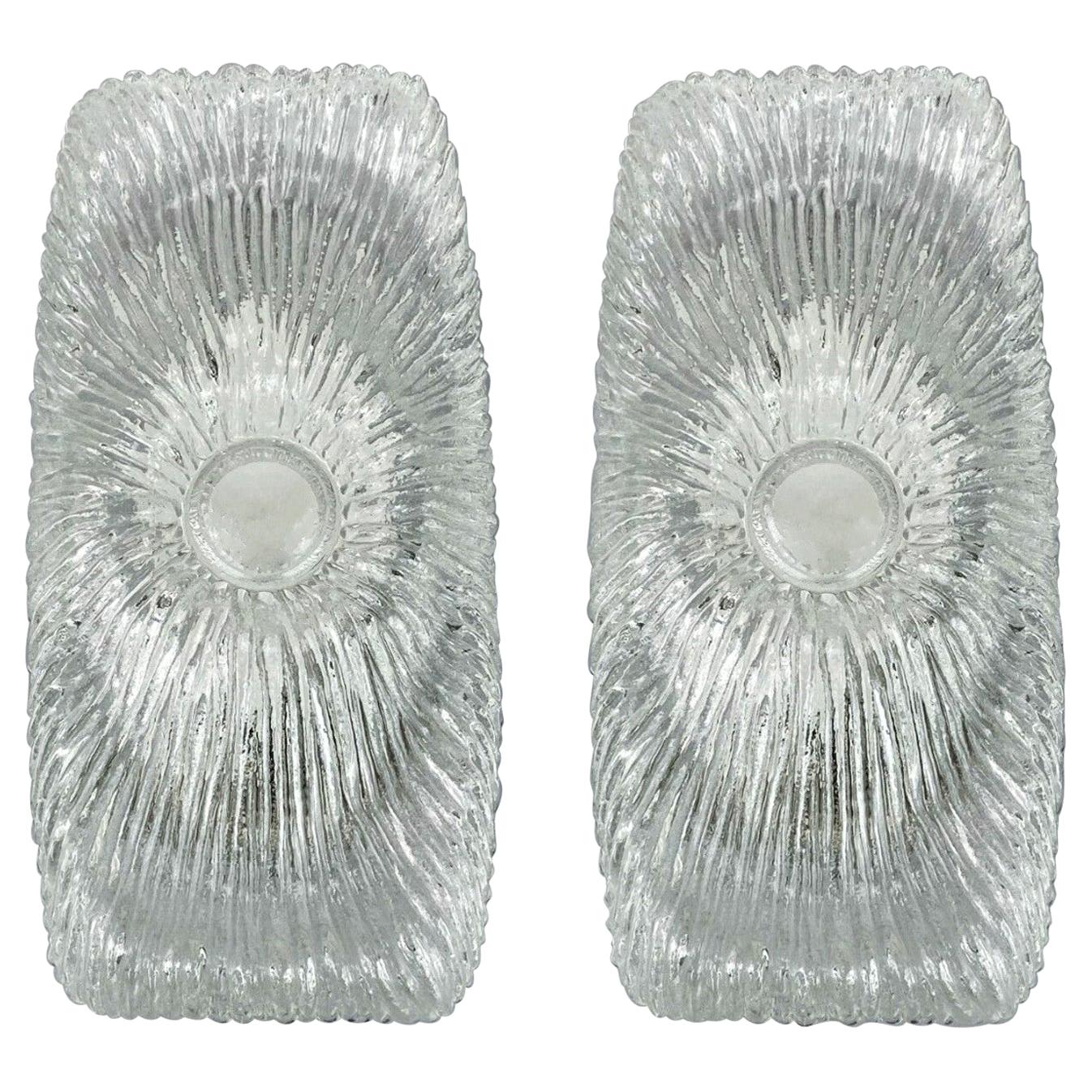 Pair of Italian Midcentury Design Murano Ice Glass Wall Lights Sconces, 1960