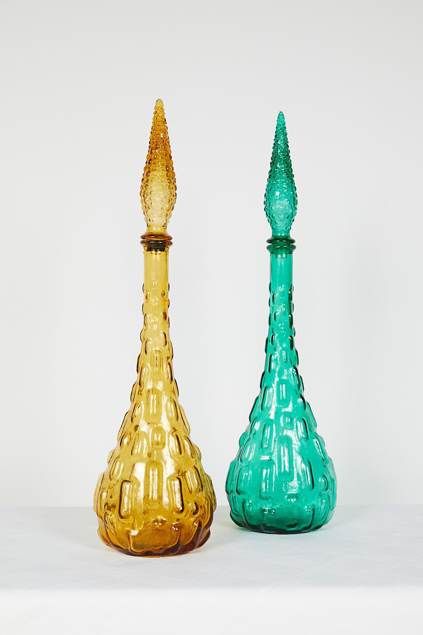 Pair of Italian Midcentury Empoli Glass Genie Decanters 8