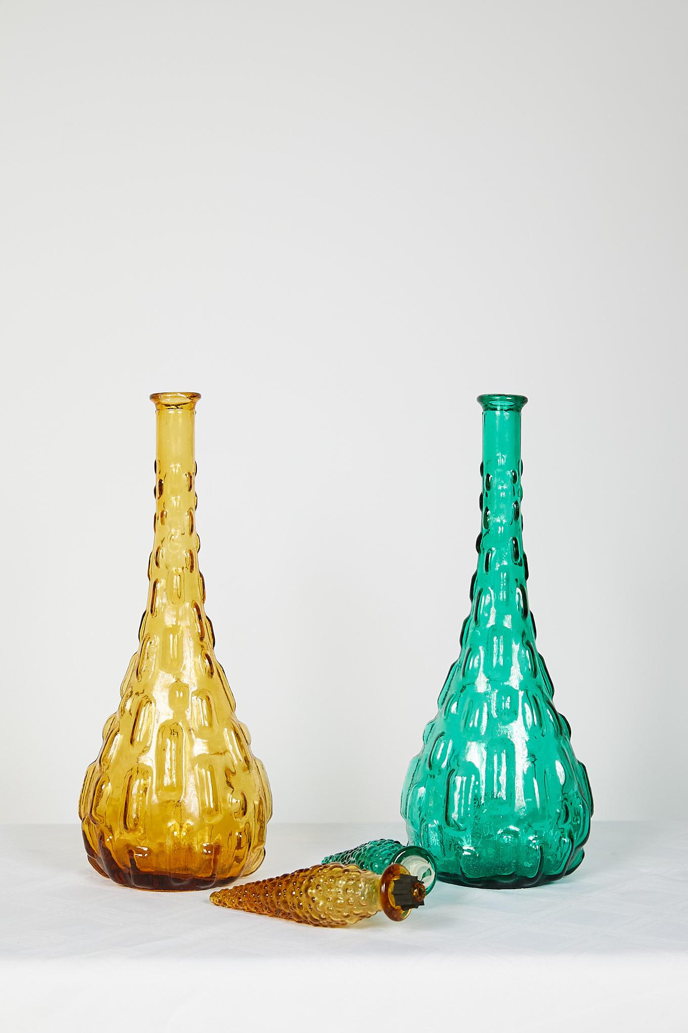 Mid-Century Modern Pair of Italian Midcentury Empoli Glass Genie Decanters
