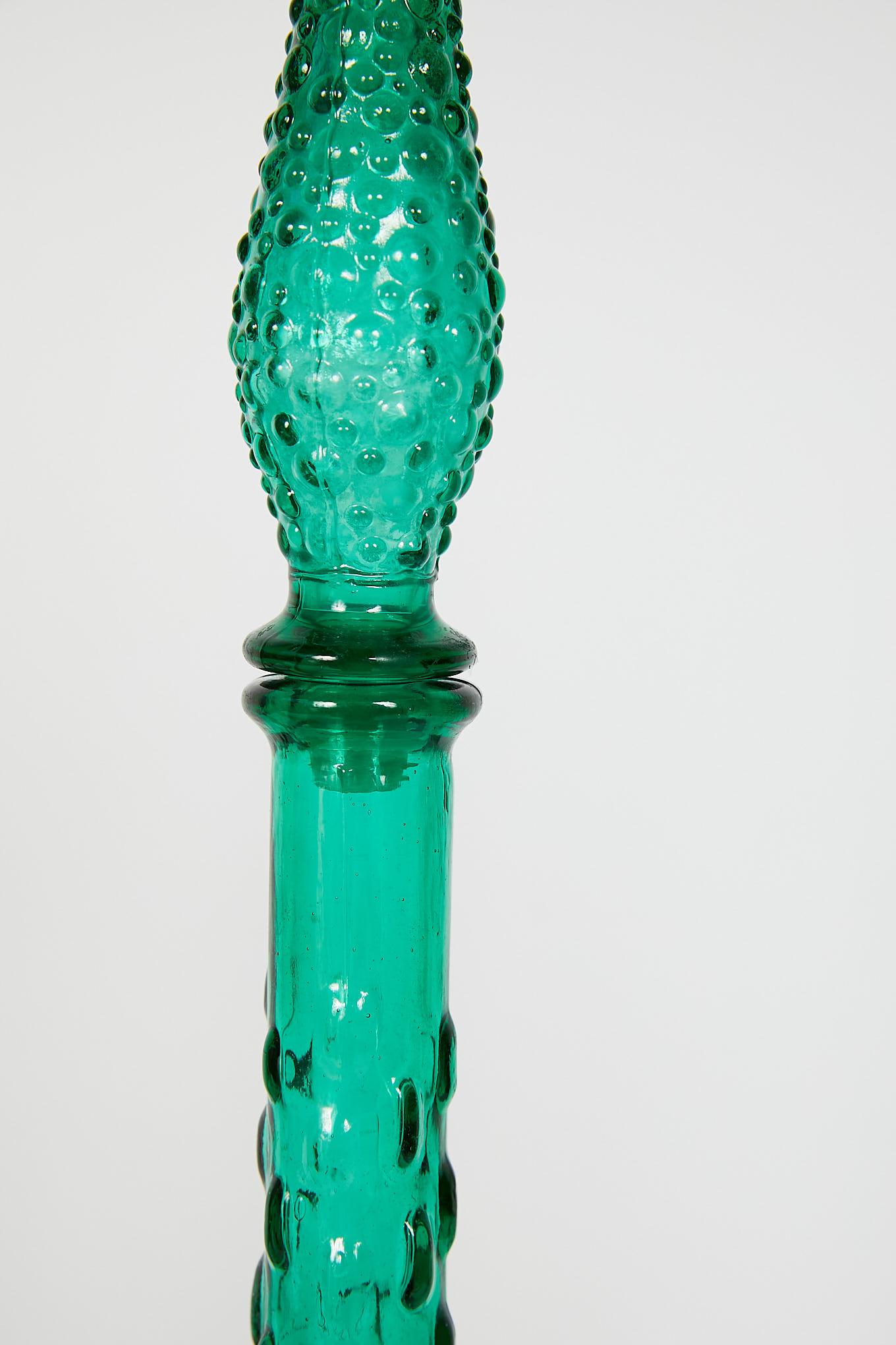 Art Glass Pair of Italian Midcentury Empoli Glass Genie Decanters