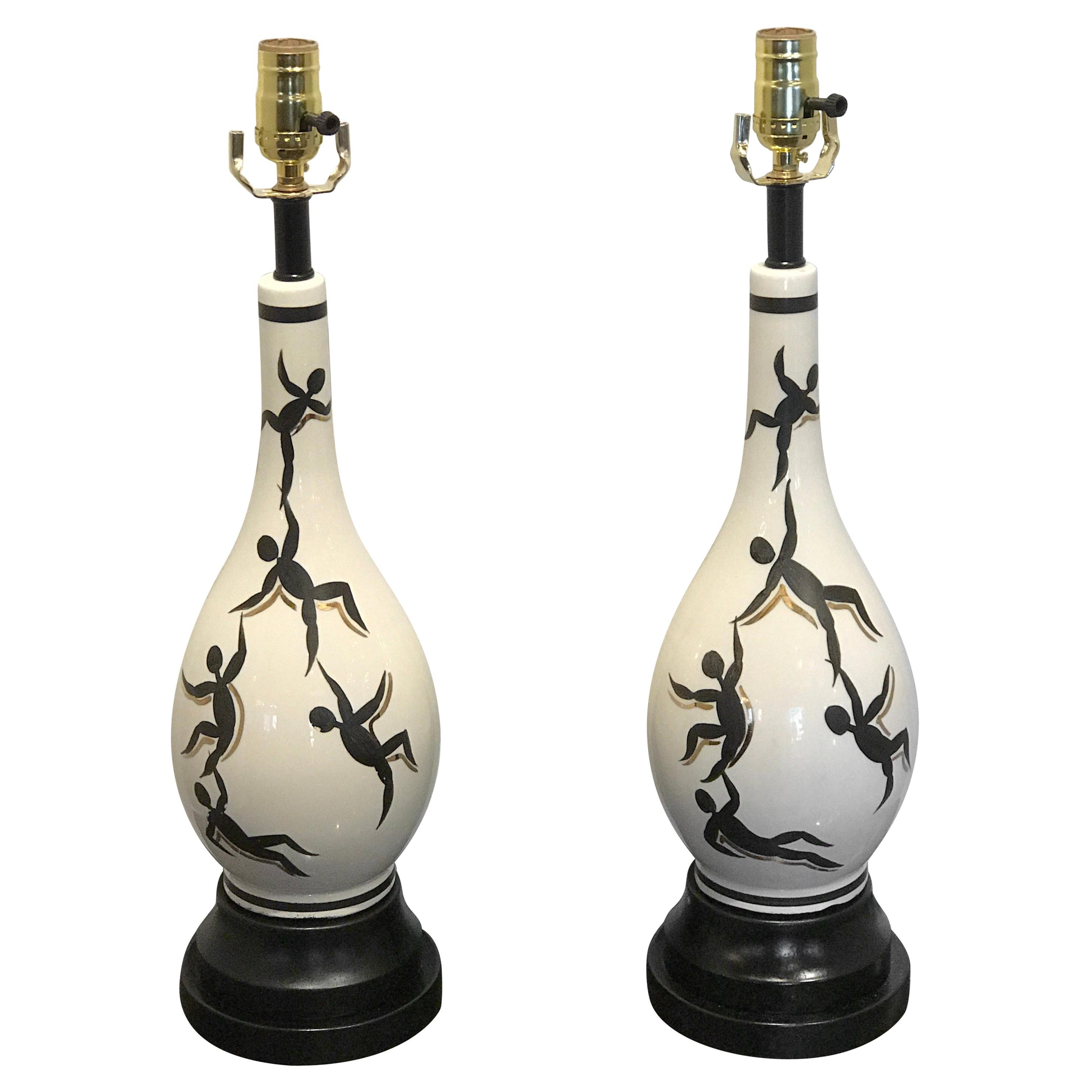 Pair of Italian Midcentury Figural Lamps, in the Manner of Ernestine For Sale