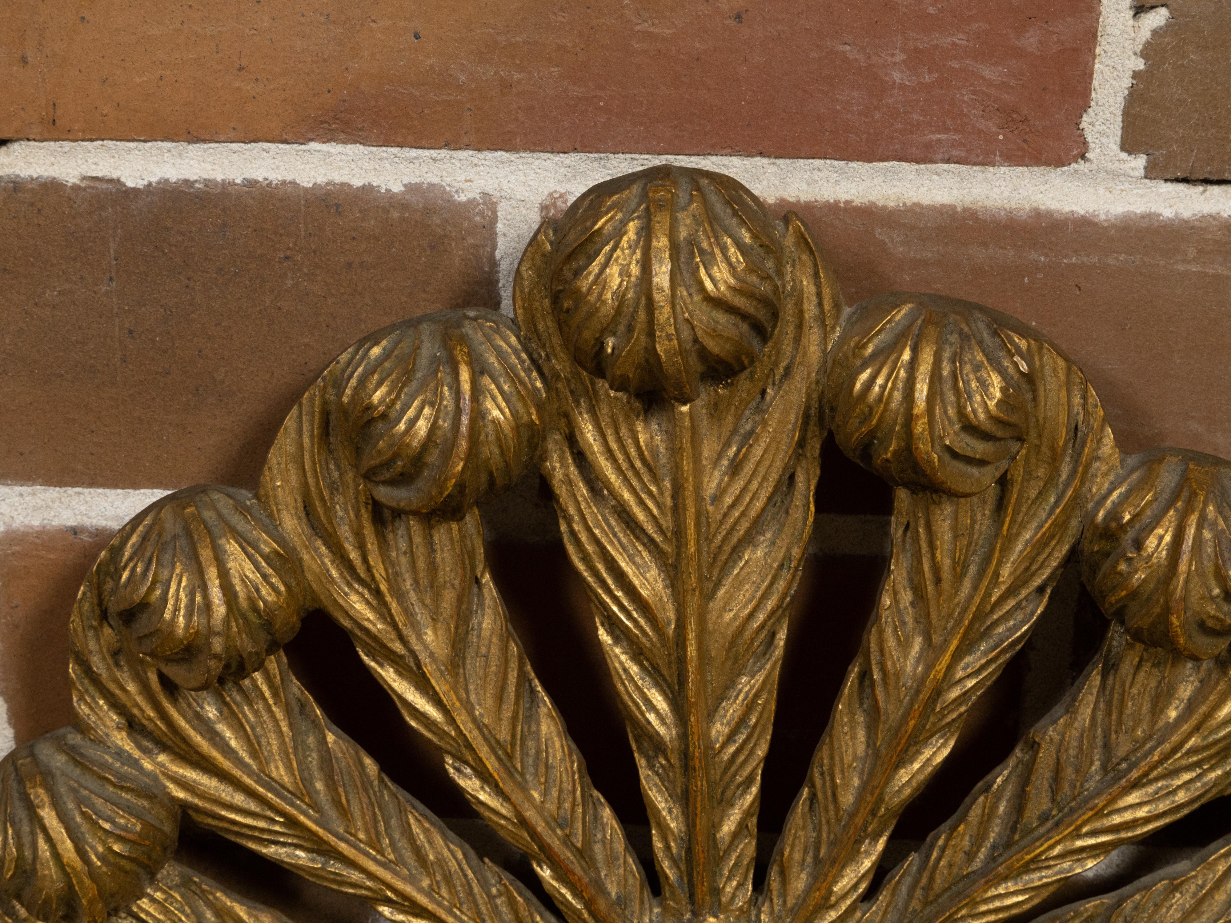 Mid-Century Modern Paire d'appliques à bougie en bois doré italien du milieu du siècle avec plumes sculptées en vente