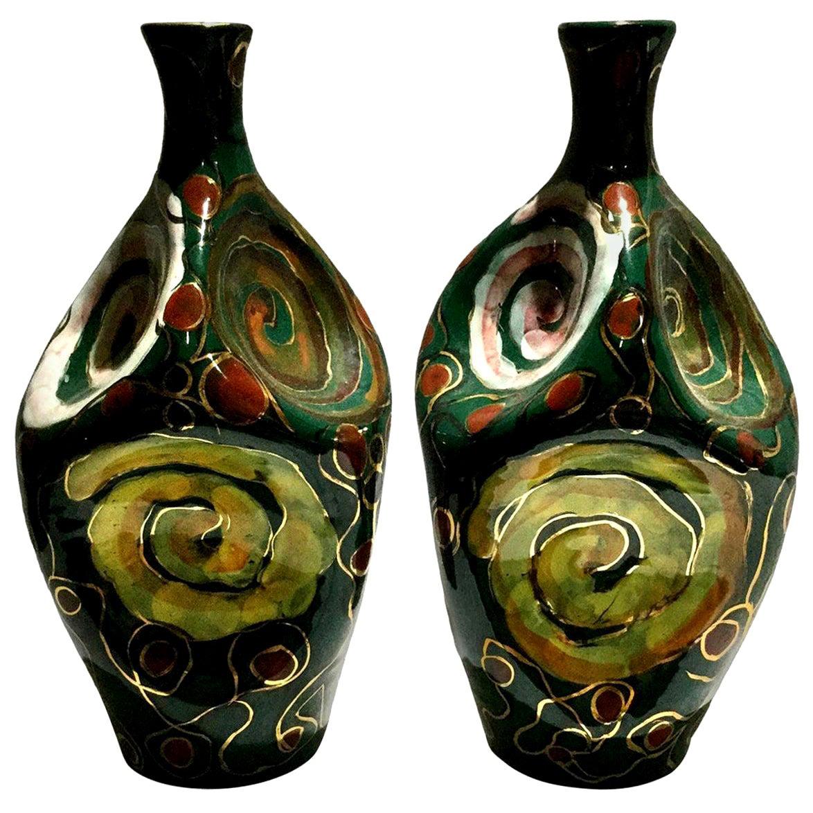 Pair of Italian Midcentury Glazed Terracotta Vases