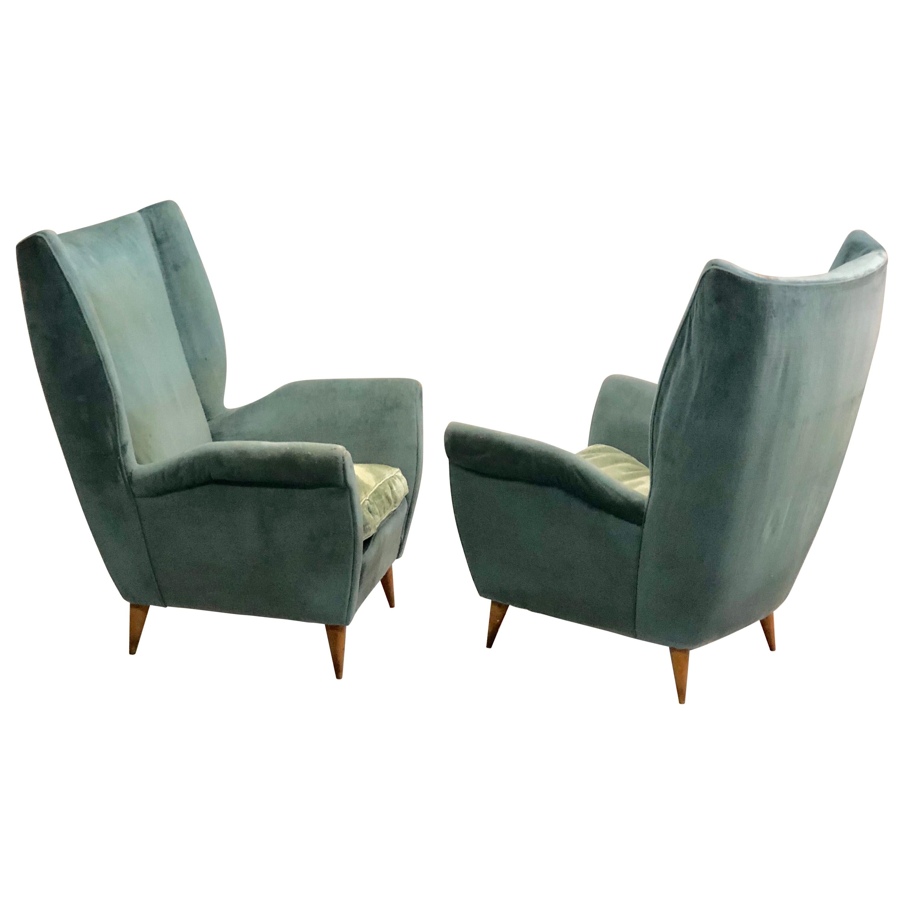 Pair of Italian Midcentury Hi Back Lounge Chairs / Armchairs by Gio Ponti, 1955