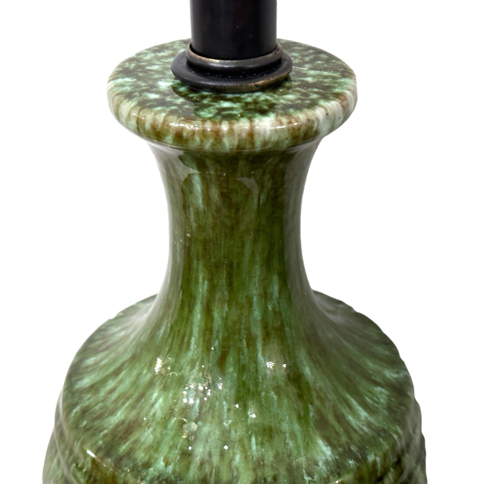 Pair of circa 1960's Italian green glazed porcelain table lamps.

Measurements:
Height of body: 22