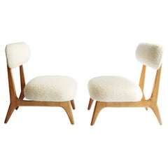 Pair of Italian Midcentury Lounge Chairs in Creamy White Boucle
