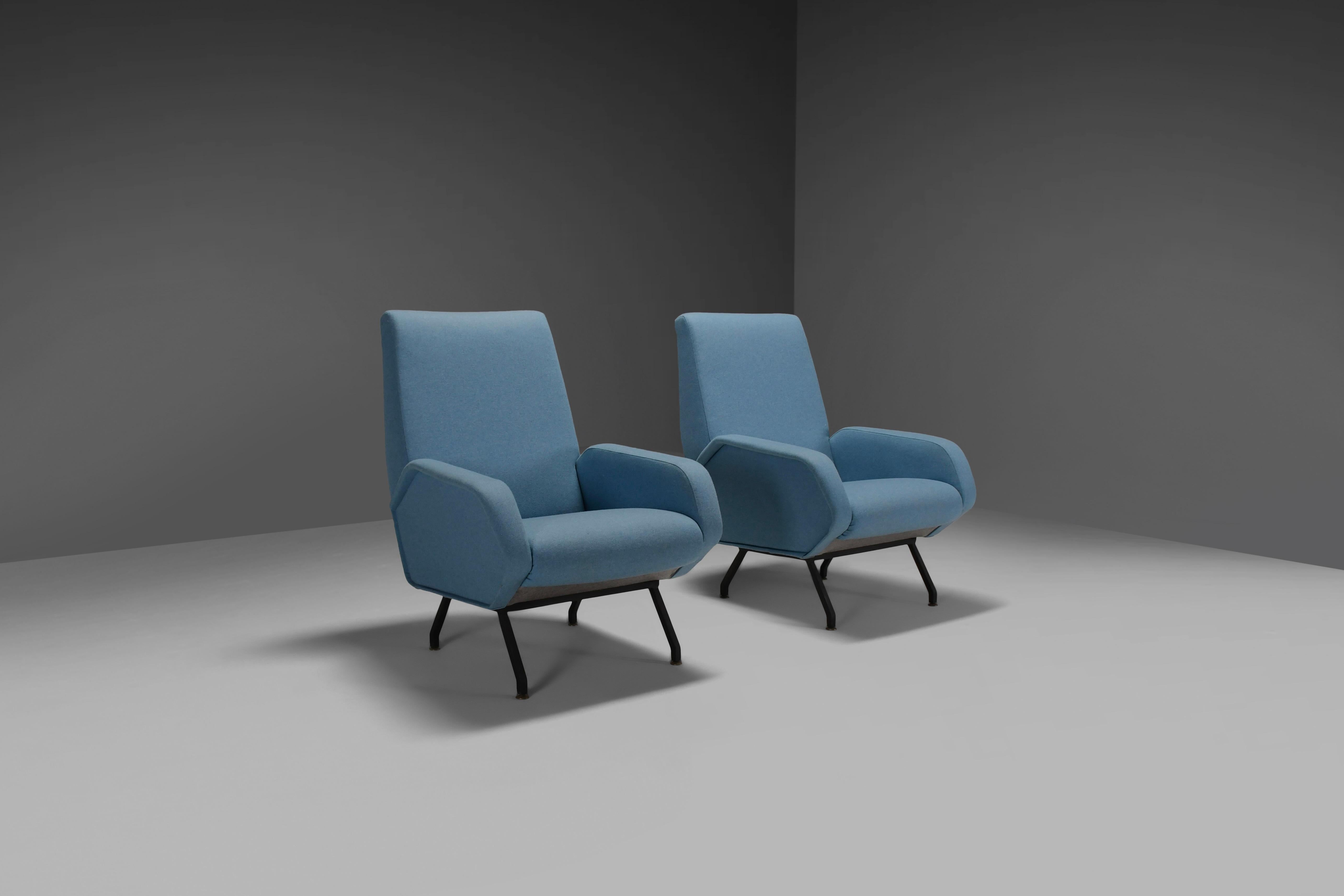 Lacquered Pair of Italian Midcentury Lounge Chairs Marco Zanuso Style For Sale