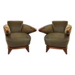 Pair of Italian Midcentury Lounge Chairs with Cantilevered Arms