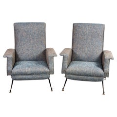 Pair of Italian Midcentury Lounge Chairs with New Tweed Upholstery