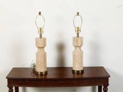 Pair of Italian Midcentury Marble Table Lamps Resting on Circular Bases