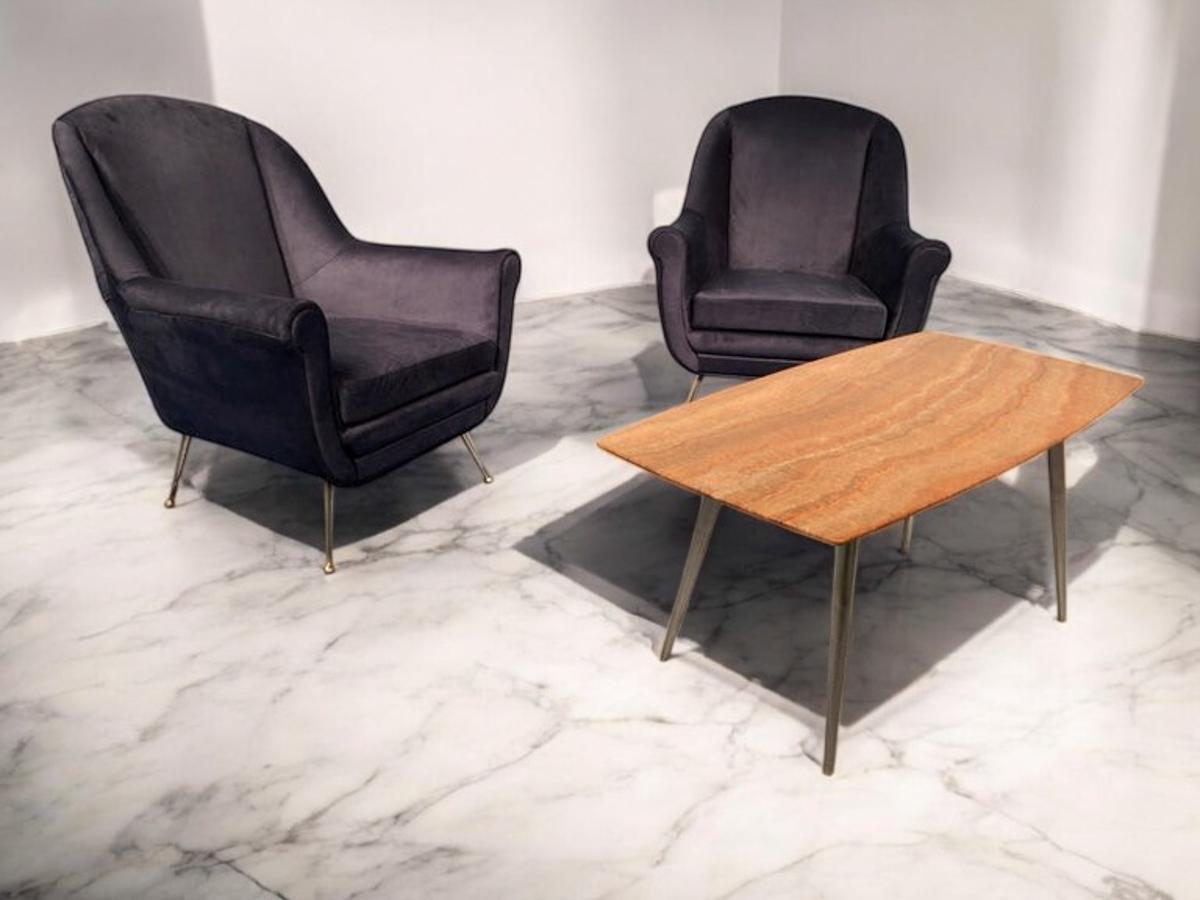 Paire de fauteuils italiens du milieu du siècle en velours bleu nuit, style Gio Ponti, années 1950 en vente 12
