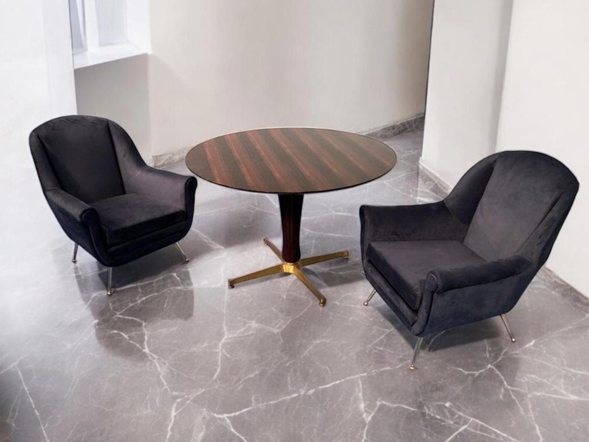 Paire de fauteuils italiens du milieu du siècle en velours bleu nuit, style Gio Ponti, années 1950 en vente 3