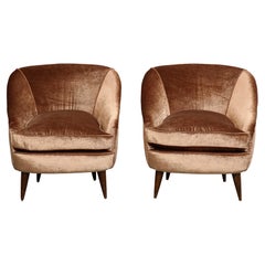 Pair of Italian Mid-Century Modern Lounge Chairs in Copper Velvet