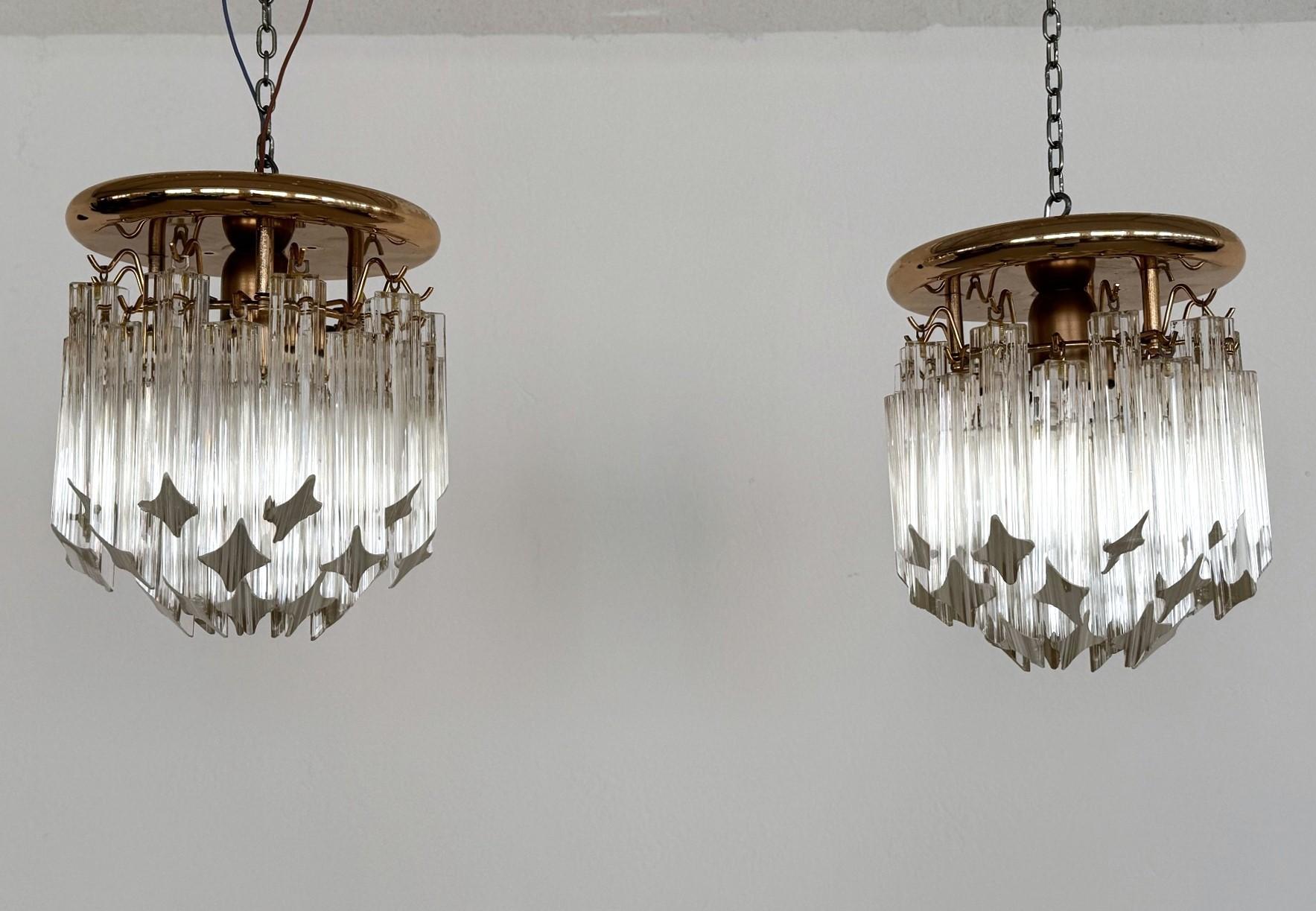 Pair of Italian Midcentury Murano Glass Trilobi Flush Mount Chandelier, 1970s For Sale 4
