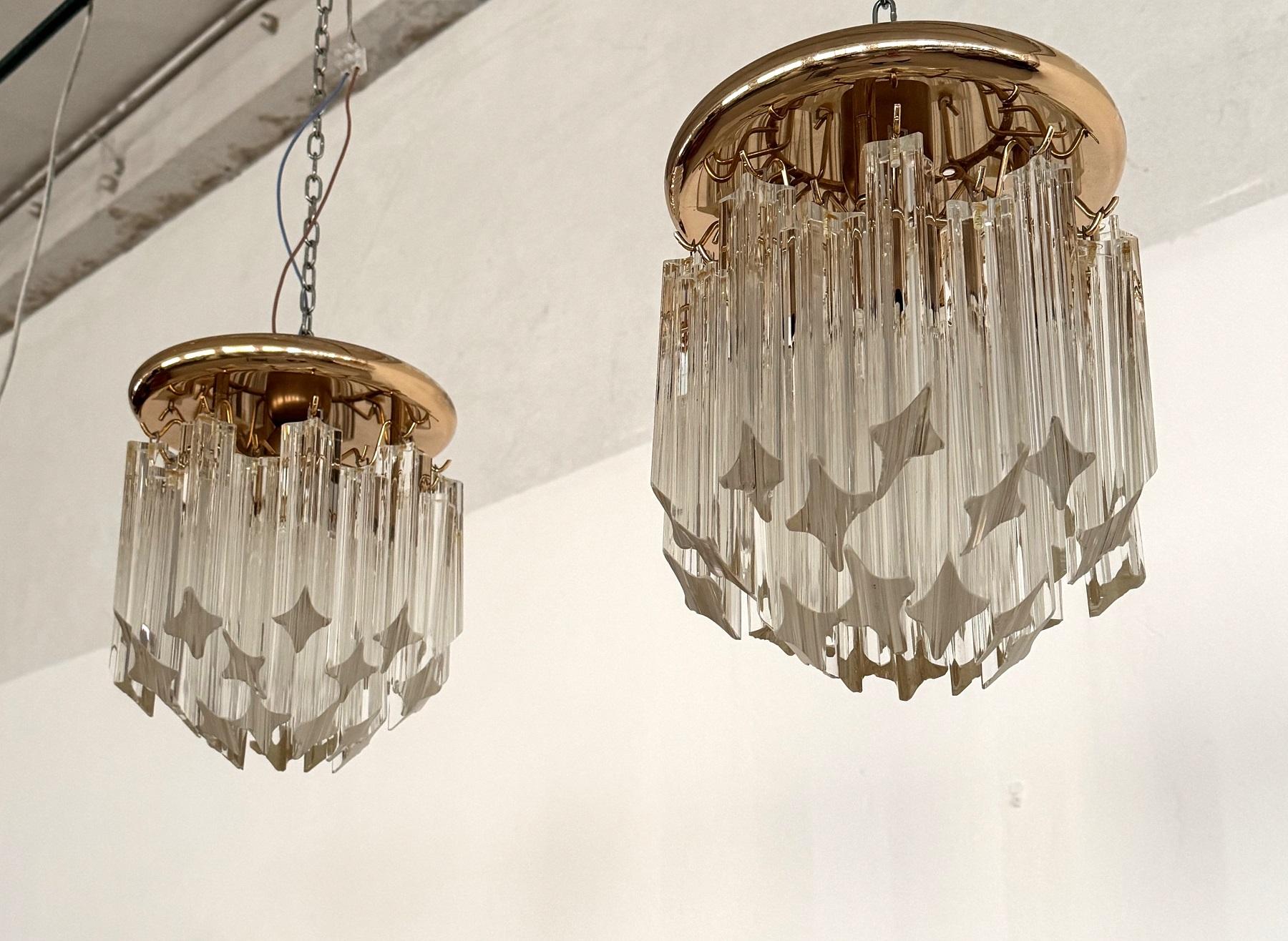 Pair of Italian Midcentury Murano Glass Trilobi Flush Mount Chandelier, 1970s For Sale 6