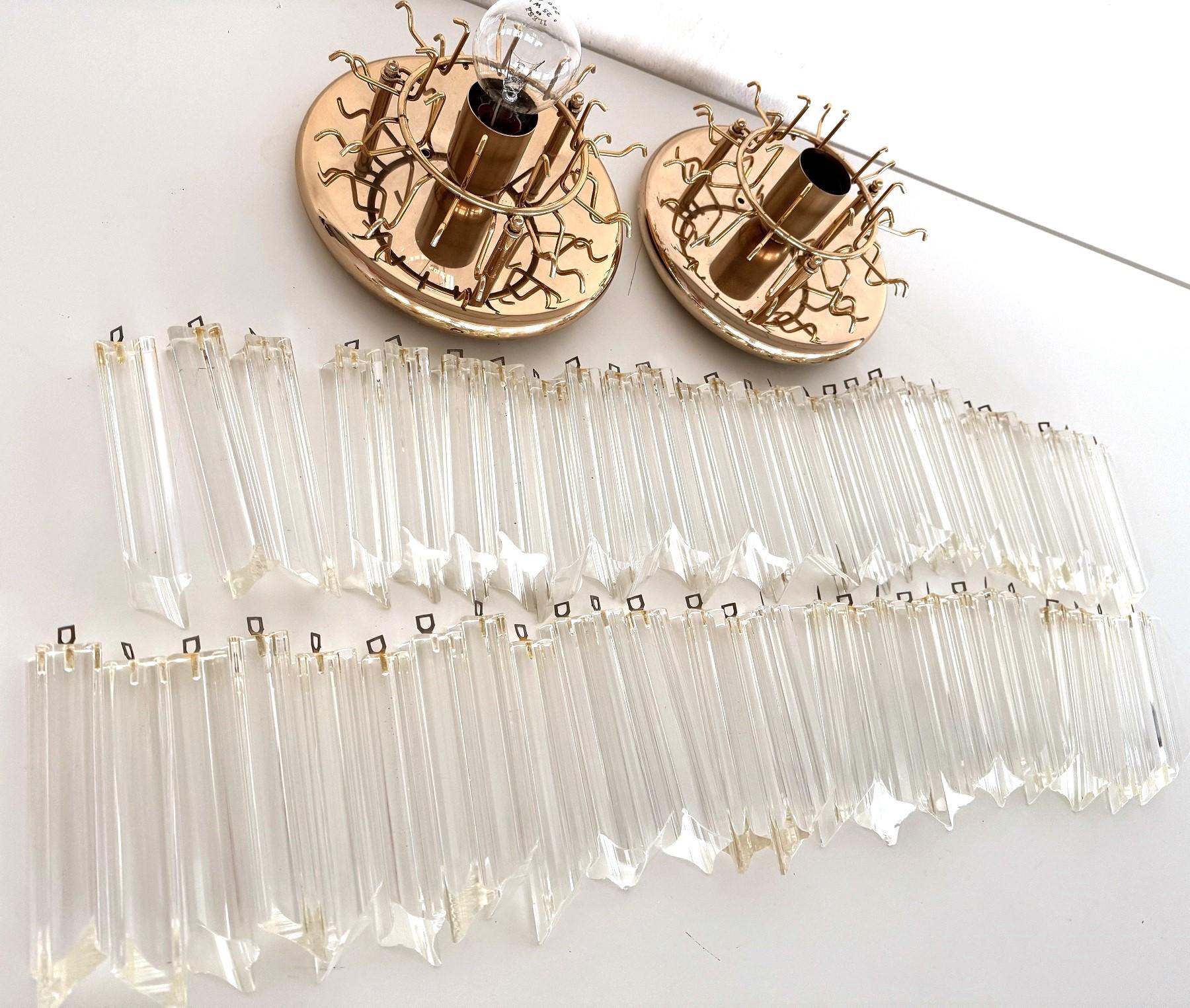 Pair of Italian Midcentury Murano Glass Trilobi Flush Mount Chandelier, 1970s For Sale 7