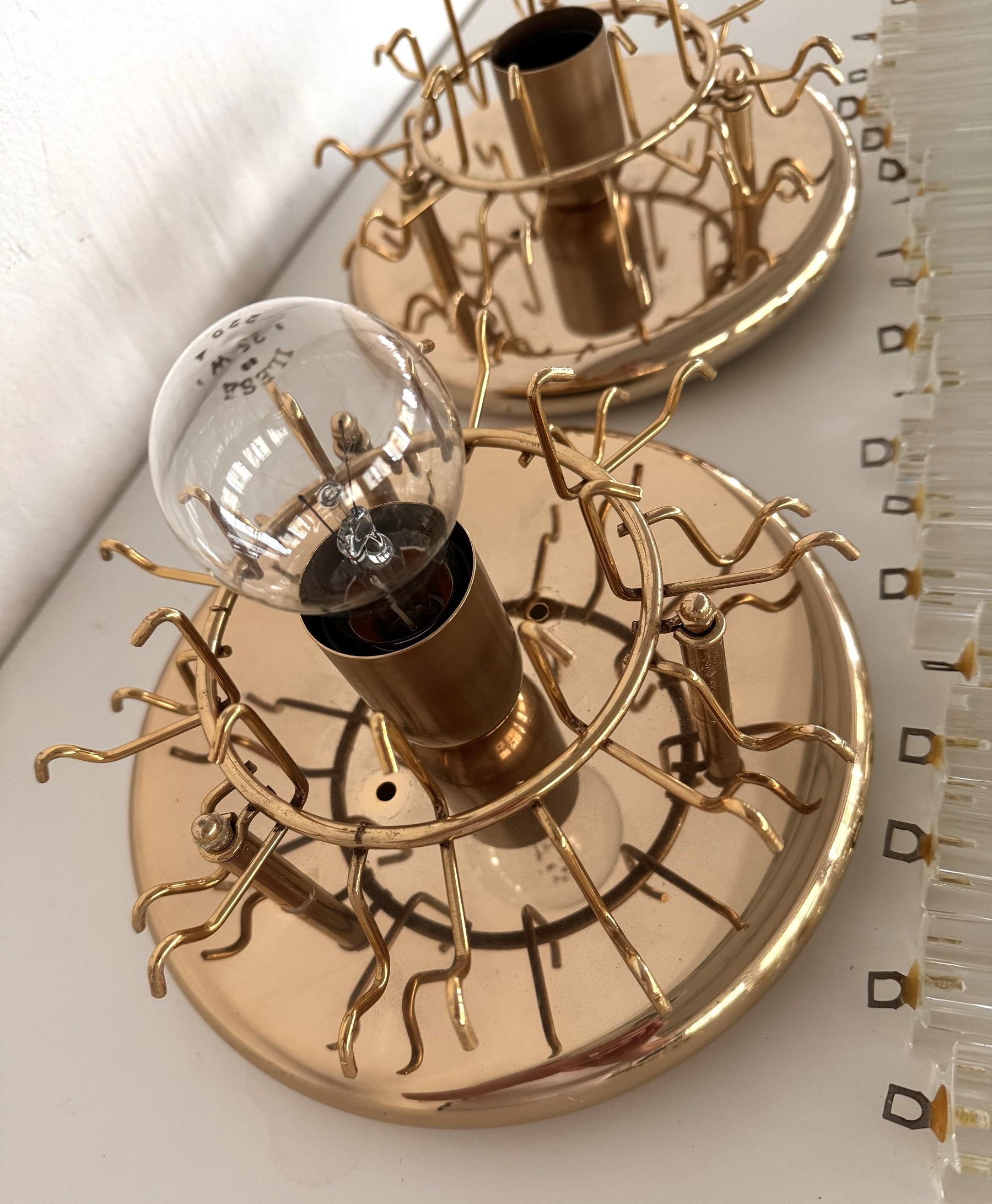 Pair of Italian Midcentury Murano Glass Trilobi Flush Mount Chandelier, 1970s For Sale 8