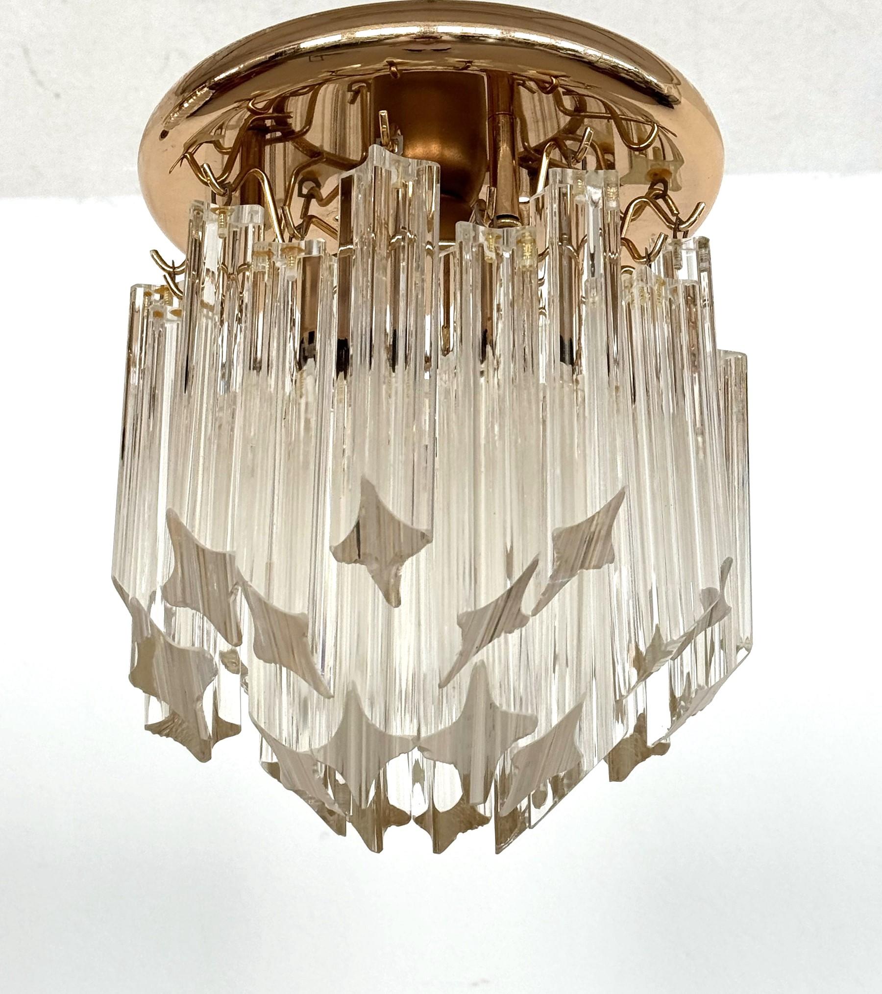 Pair of Italian Midcentury Murano Glass Trilobi Flush Mount Chandelier, 1970s For Sale 9