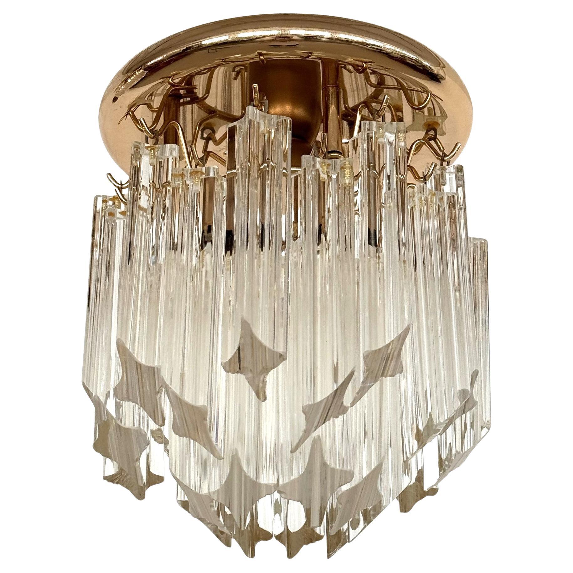 Mid-Century Modern Pair of Italian Midcentury Murano Glass Trilobi Flush Mount Chandelier, 1970s For Sale