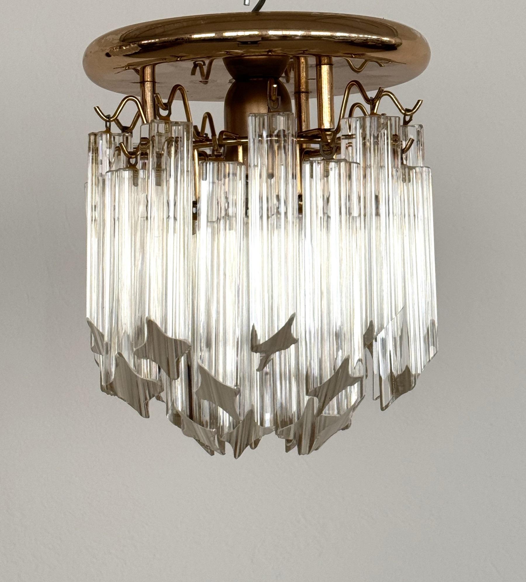 Hand-Crafted Pair of Italian Midcentury Murano Glass Trilobi Flush Mount Chandelier, 1970s For Sale