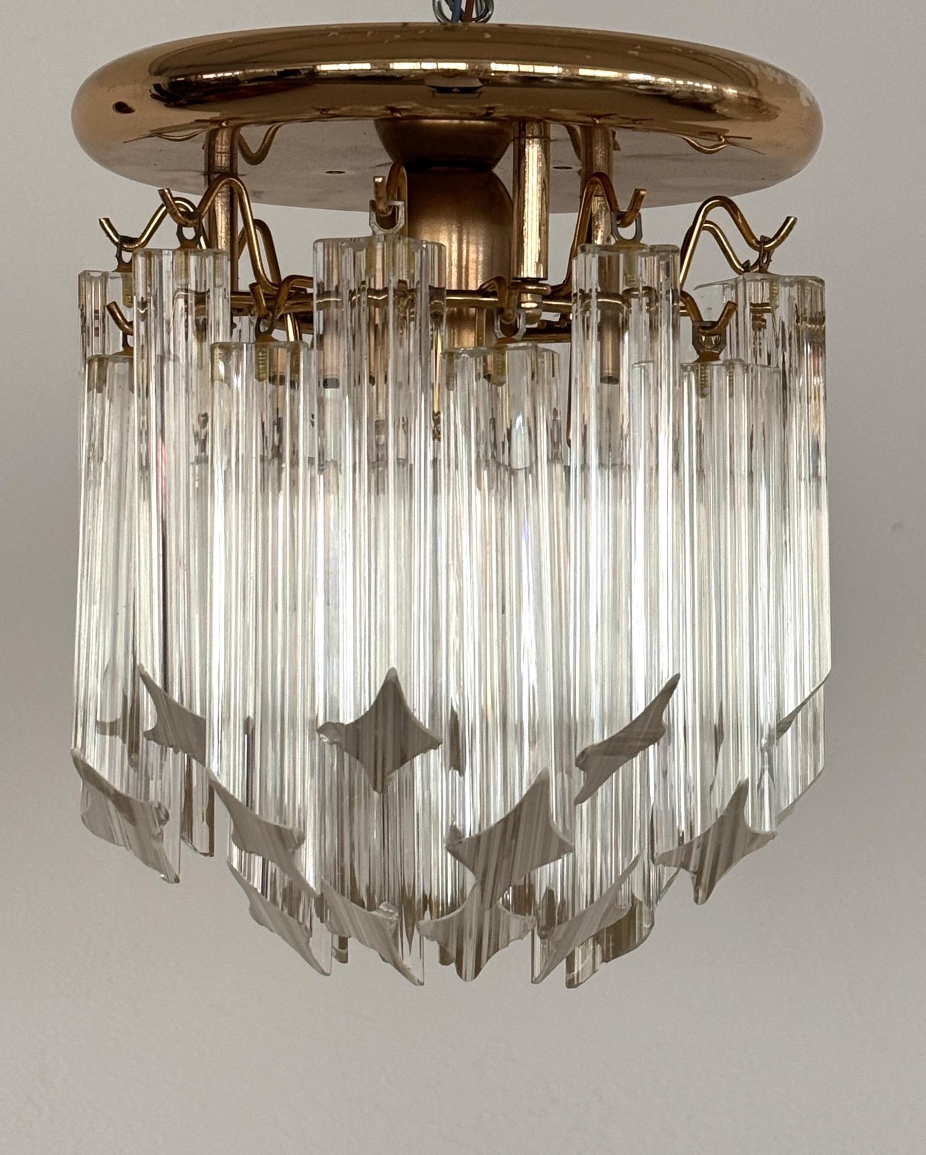 Pair of Italian Midcentury Murano Glass Trilobi Flush Mount Chandelier, 1970s In Good Condition For Sale In Morazzone, Varese