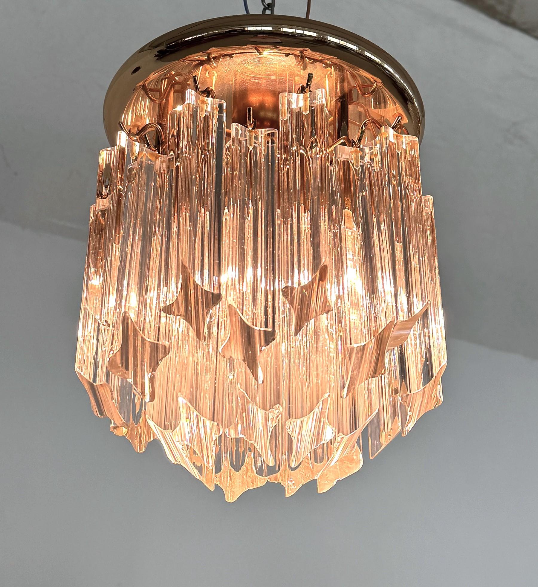 Late 20th Century Pair of Italian Midcentury Murano Glass Trilobi Flush Mount Chandelier, 1970s For Sale