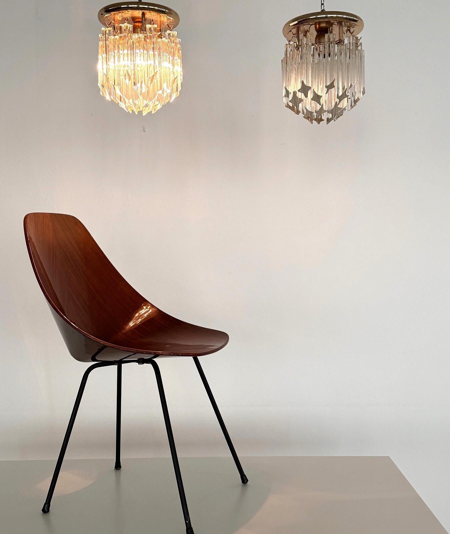 Metal Pair of Italian Midcentury Murano Glass Trilobi Flush Mount Chandelier, 1970s For Sale